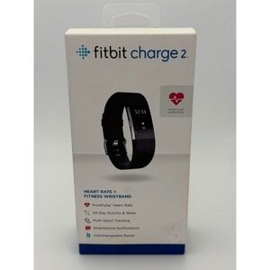 Fitbit Charge 2 Heart Rate Fitness Tracker Band Black Silver Large FB407SBKL